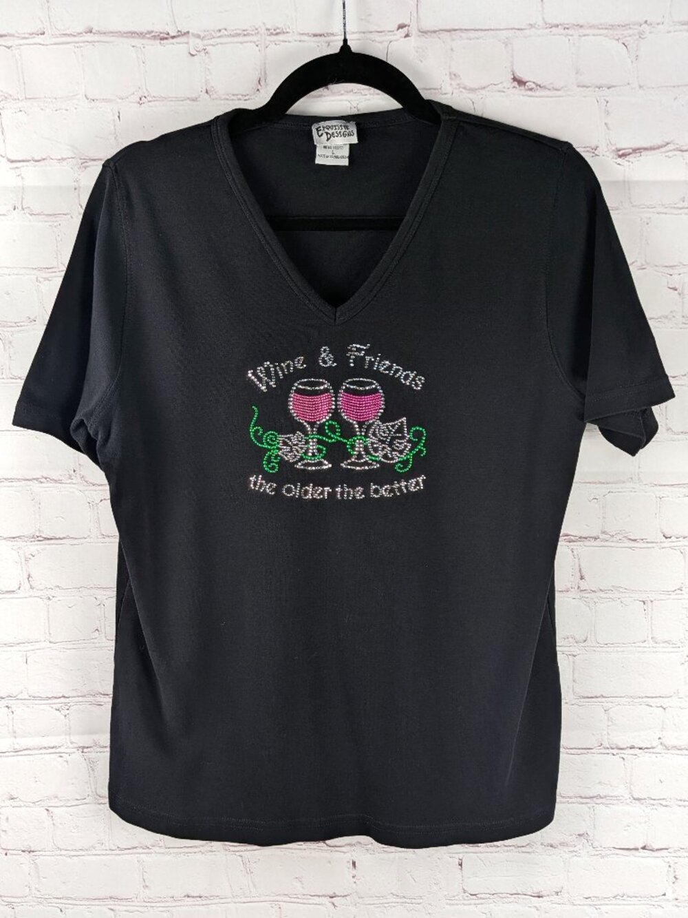 Exquisite Designs Wine & Friends Rhinestone Top L